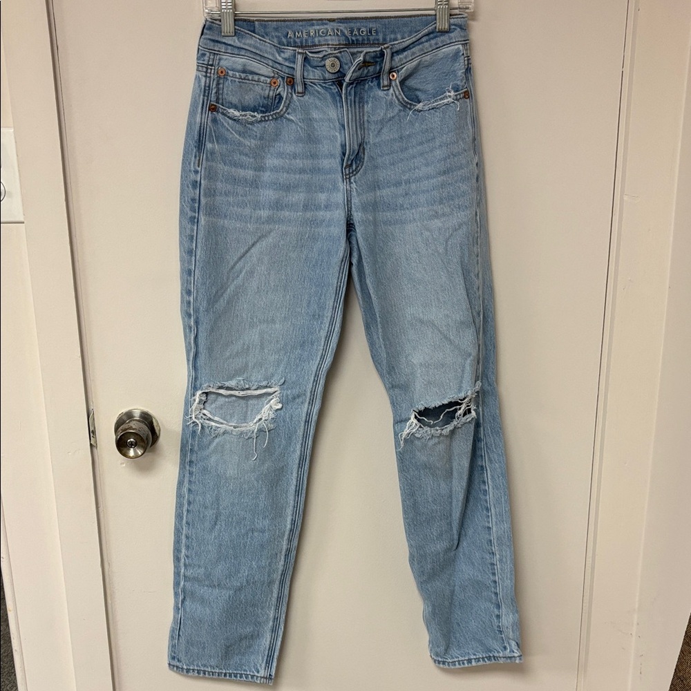 American Eagle Outfitters Light Blue Ripped Straight Leg Jeans